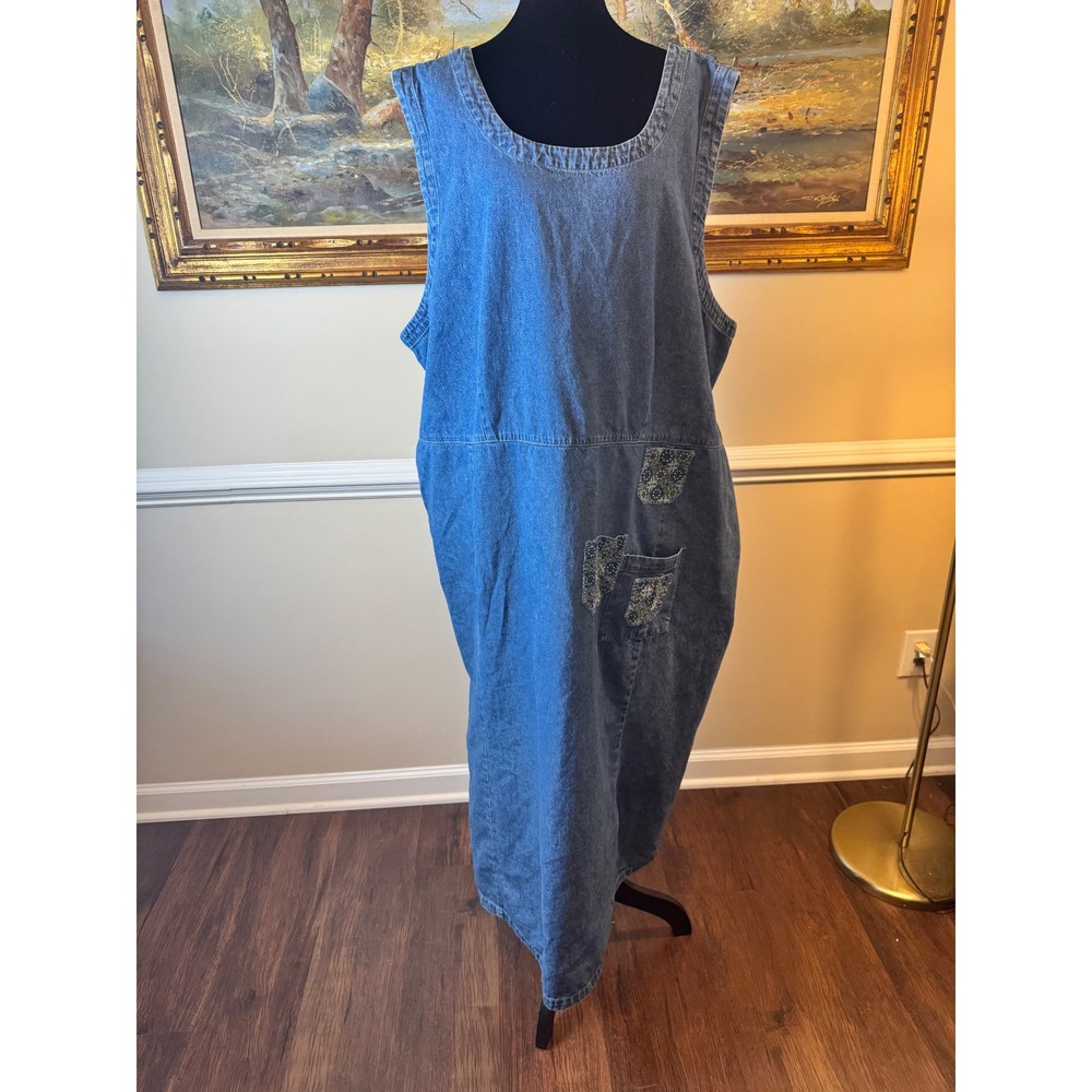 Vintage Denim Jumper Dress Blue Jean Patchwork Cotton Plus Sz 5XL Grandmacore